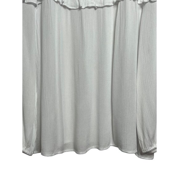 C Est 1946 White Crochet Yoke Ruffle Long Sleeve Blouse XL Minimalist Lt Weight - Picture 4 of 16